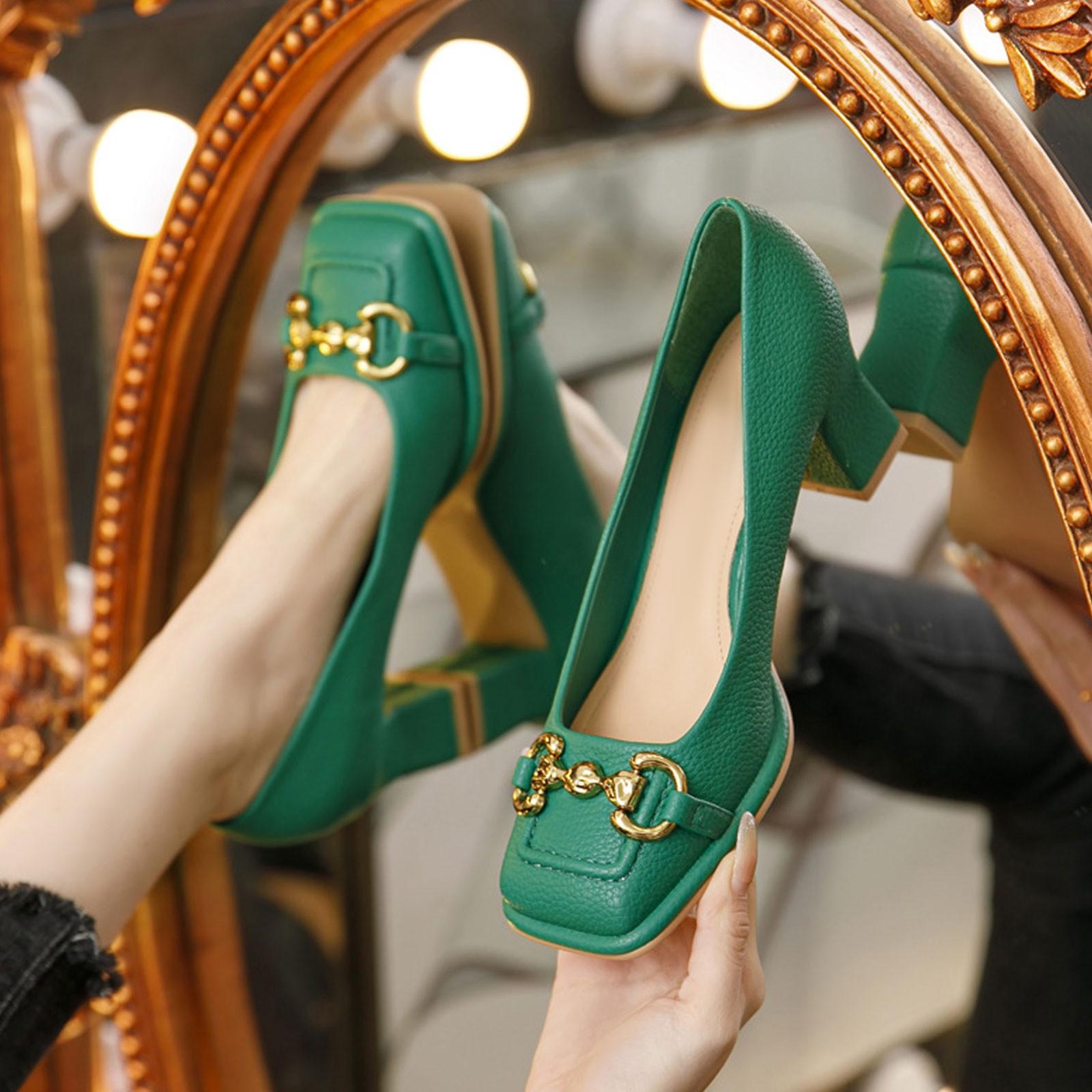 

Женская обувь Ретро с квадратным носком Зеленые высокие каблуки