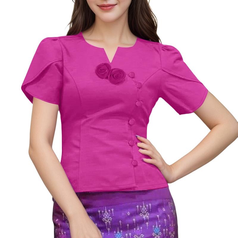 

ZANZEA Women Summer V-Neck Slim Casual Short Sleeve Blouse 2XL темно-розовый