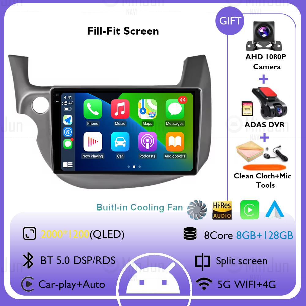 Android 14 Car Radio Stereo For Honda Jazz Fit 2007-2013 Left Hand Drive Multimedia Video Player Carplay Auto GPS Navigation