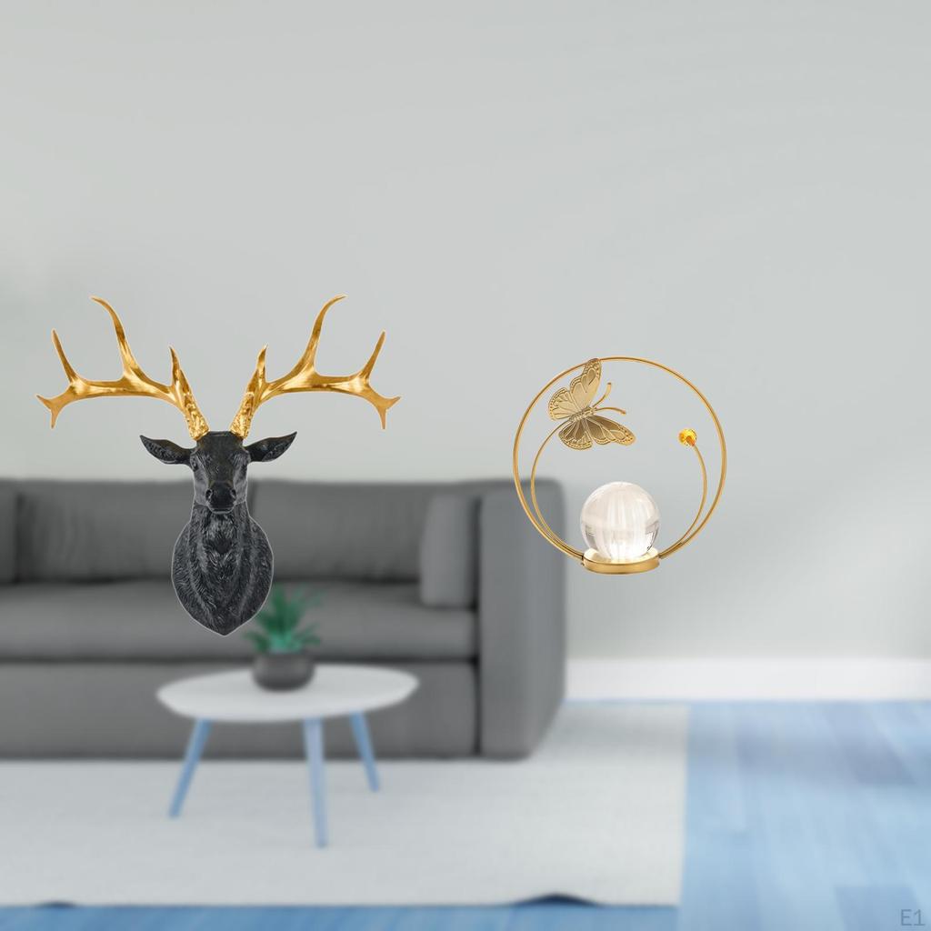 Boho Resin Deer Head Crystal Ball Sculpture Metal Figurine Wall Mount Collectible Artwork Ornament