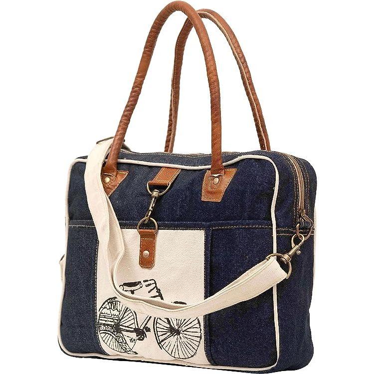 Bags Bicycle Upcycled Canvas Hand Bag & Cowhide Tote Bag & Canvas Leather Shoulder Bag