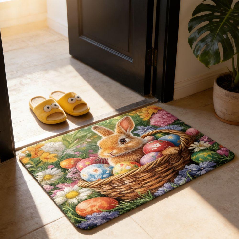 Cartoon Easter Bunny Door Mat Egg Flower Anti Slip Mat Rabbit Floor Mat  Wet Areas