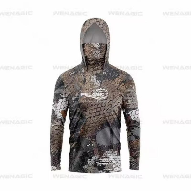 

Men s Sunscreen Upf50 + Long-sleeved Camouflage Fishing Wear Anti-UV Mask Hooded XL