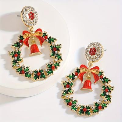Christmas Earrings For Women Metal Bowknot Loop Dangle Earrings Elegant Ear Jewelry Accessories Holiday Party Gifts