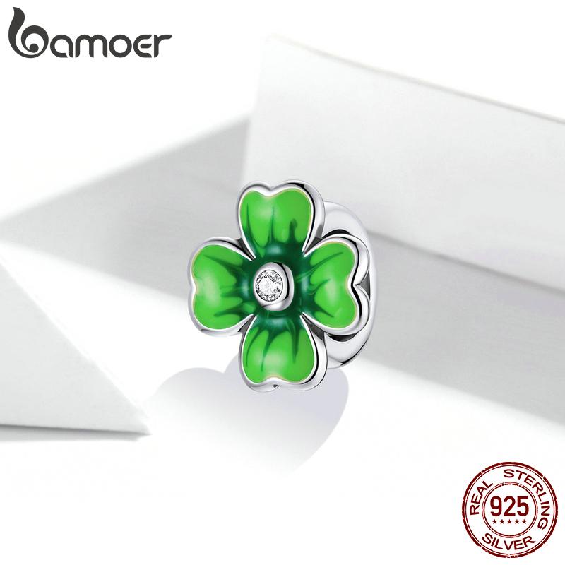 

BAMOER из стерлингового серебра 925 пробы, очаровательные бусины с четырьмя клеверами для оригинальных 3 мм браслетов и ожерелий, ювелирных изделий своими руками серебряный