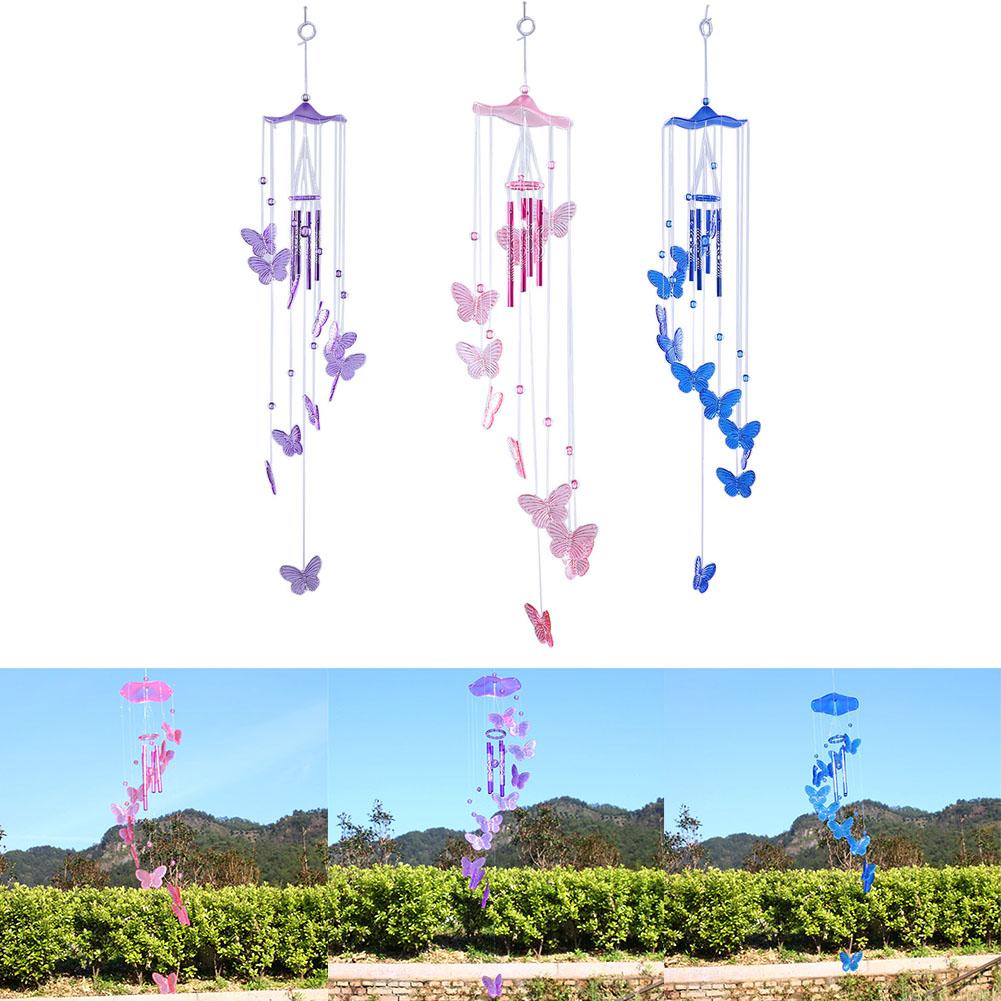 Butterfly Tubes Windchime Handmade Craft Door Hanging Pendant Bright Color Wall Decoration Chime for Home Garden Room Decoration