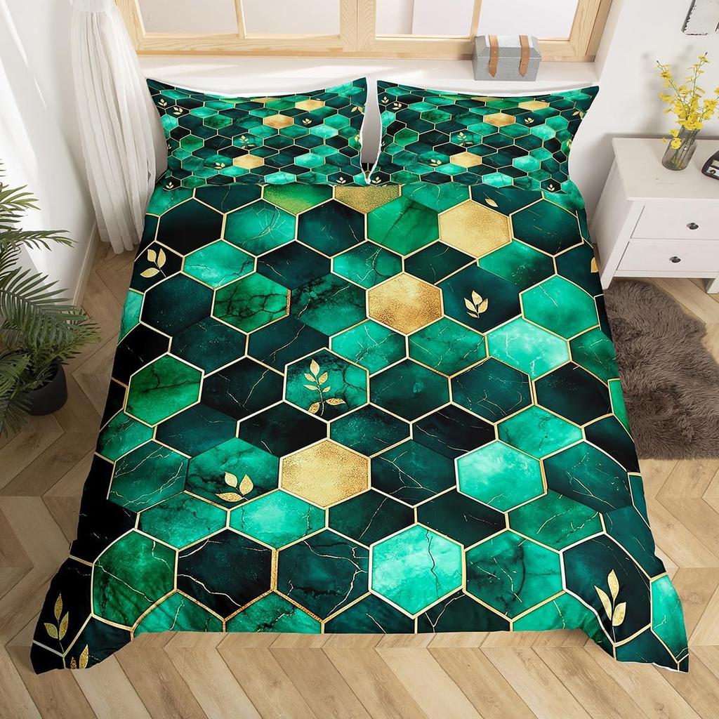 Green Marble Duvet Cover Twin King Marbling Texture Bedding Set Foil Print Glitter Comforter Cover Modern Abstract Art Bed Cover