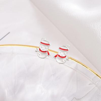 Cute Christmas Snowman Earrings Female Minimalist Niche Design Sense Christmas Cartoon Earrings Small Earrings