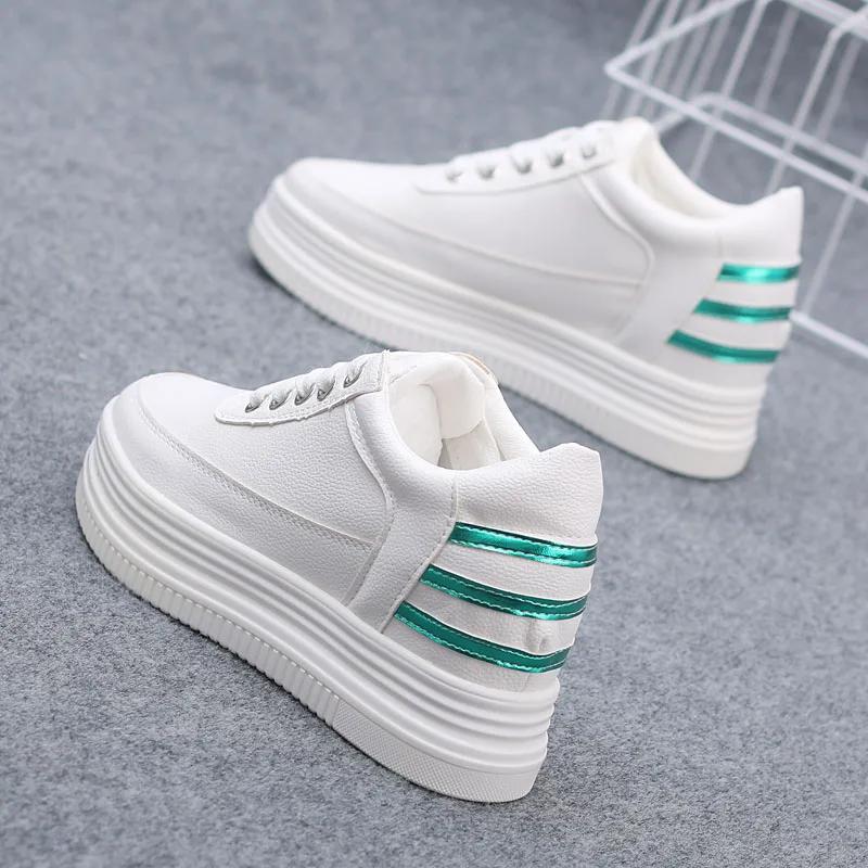 Fashion 8CM Genuine Leather Women Sneakers Autumn  Vulcanized Shoes Fashion Ladies Sports Casual Little White Shoe Cowhide