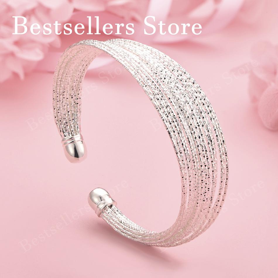 Luxurious 925 Sterling Silver Exquisite Multi-Layered Sparkling Open Bracelet Women Party Wedding Jewelry Accessories