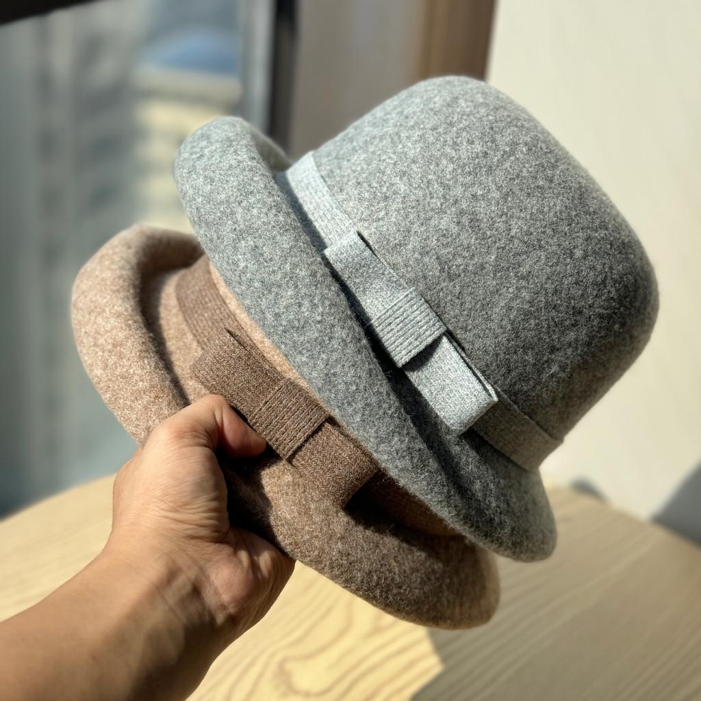 French High End Curled Woolen Mother's Hat for Women Retro Bow Fisherman Hat Autumn and Winter Rich Style Hat