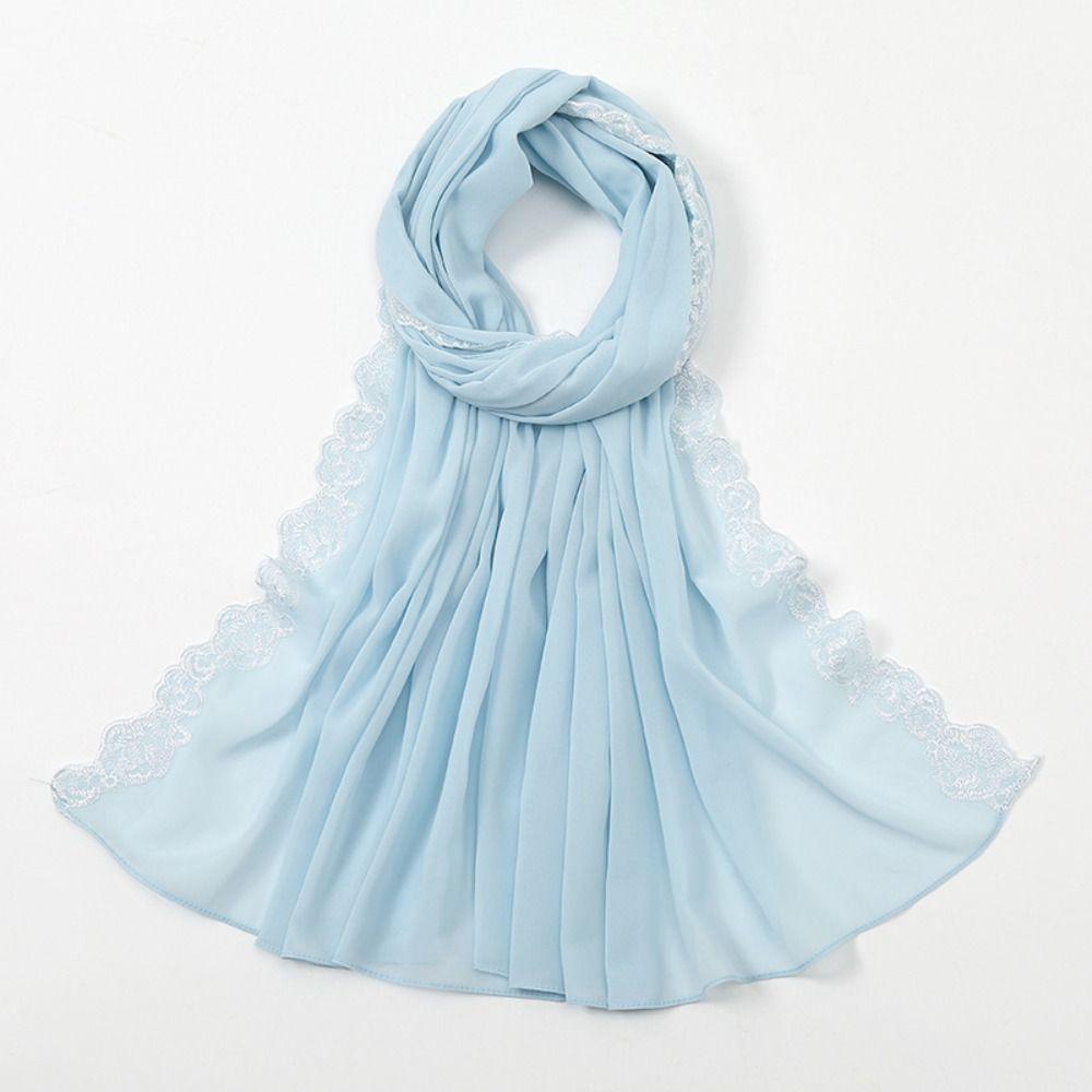 Embroidered Lace Women Long Shawls Solid Colors Summer Wraps Headscarf Hijab Cover  Female Shawl