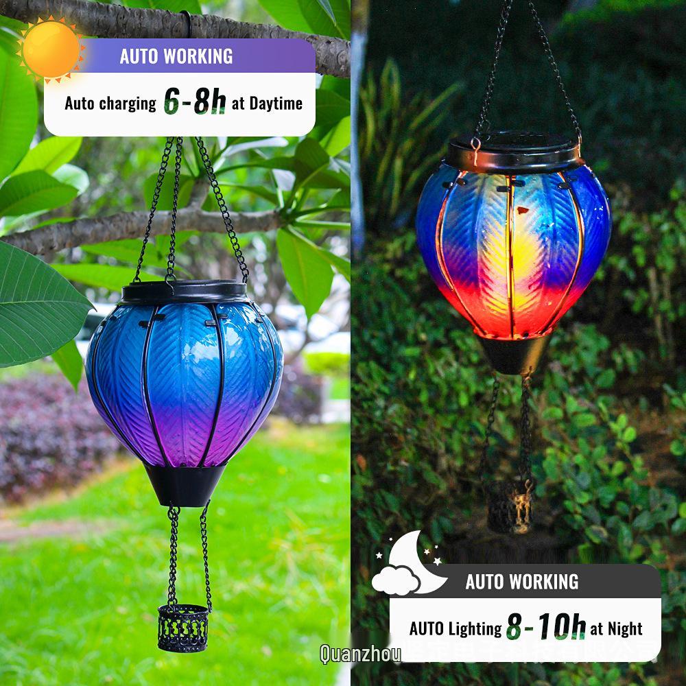 Solar-Powered Flickering Flame Hanging Lantern – Waterproof Hot Air Balloon Outdoor Light
