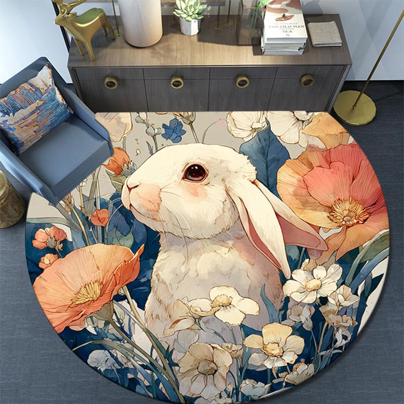 Bunny Round Area Rug,Carpet Rug for Living Room Bedroom Sofa Playroom Decor,Non-slip Floor Mat