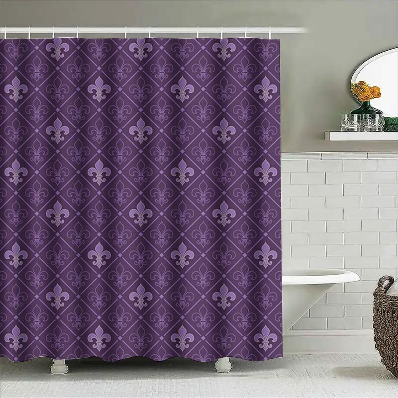 Vintage Purple Shower Curtain with Classic Fleur-de-lis Pattern Perfect for Bathroom Decor