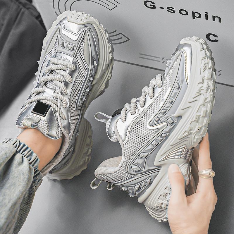 

Мужские новые спортивные туфли на толстой подошве, увеличивающие рост, износостойкие, с сетчатым верхом, дышащие, универсальные, повседневные 44 серый