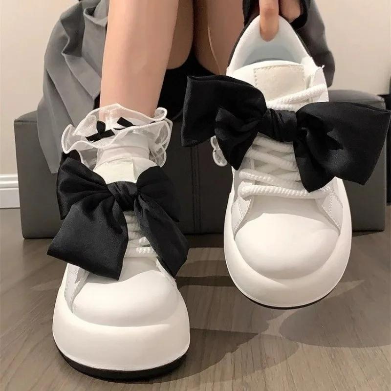 Zapatos Mujer Bow Shoes Platform Sneakers Women Tennis Female Flats Vintage Vulcanize Cute Korean Fashion Spring Summer 2024