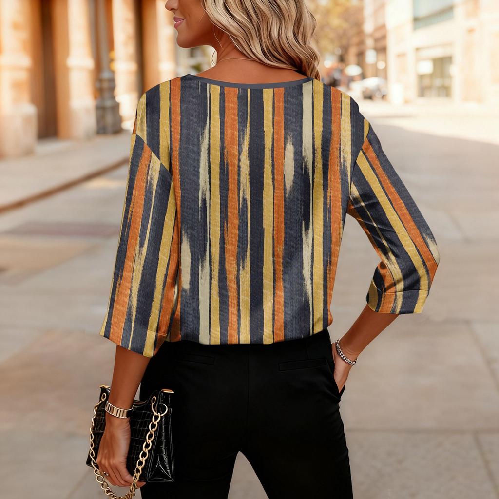 Womens 3/4 Length Sleeves Shirts V-Neck Satin  Loose Dressy Trendy T-Shirt Pullover Blouse Tops