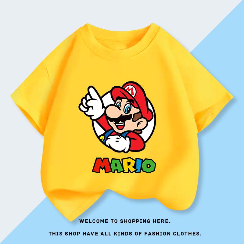 Super Mario Mario Male Child ShortSleeved Tshirt Cartoon Style Stylish Shirt for Children HalfSleeved Tshirt