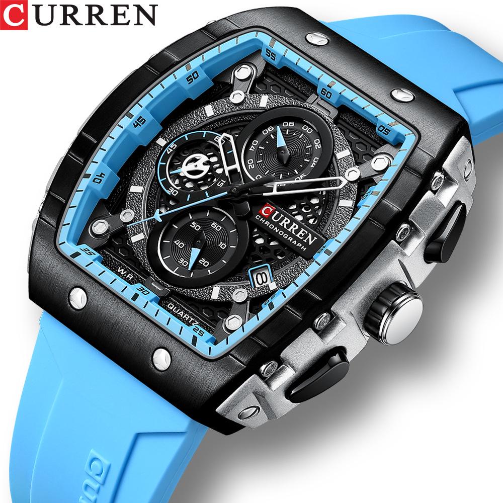 Curren 8442 Men's Quartz Watch, Six-Hand Dial, Rubber Strap, Fashion Sport Design