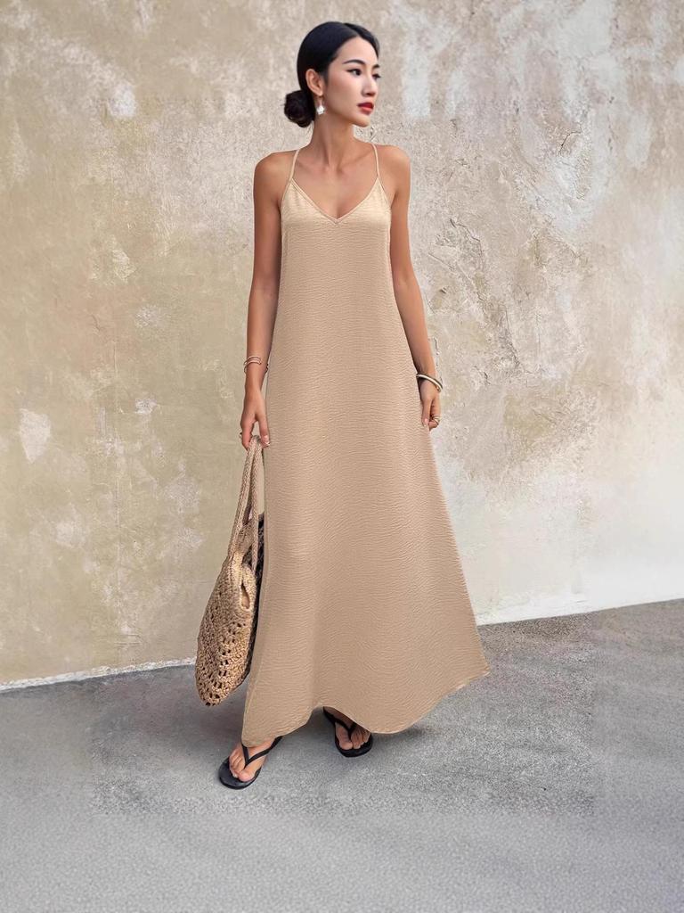 European Fashion V-neck Backless Sleeveless Spaghetti Strap Dress 2026