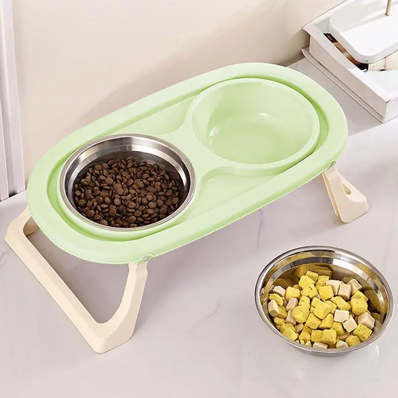 1 Foldable Stainless Steel Pet Bowl, Cat and Dog Food Bowl with Neck Protection for High Feet