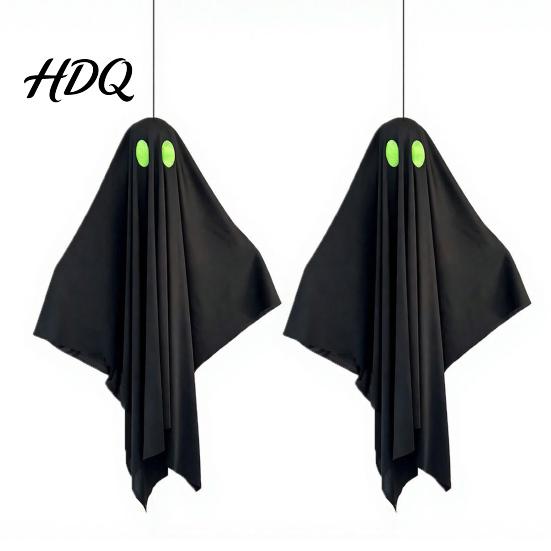 Halloween Ghost Decorations Hanging Outdoor Decoration Spooky Black Fabric with Green Yard Decor Eyes for Outside Tree Porch Yard Lawn,