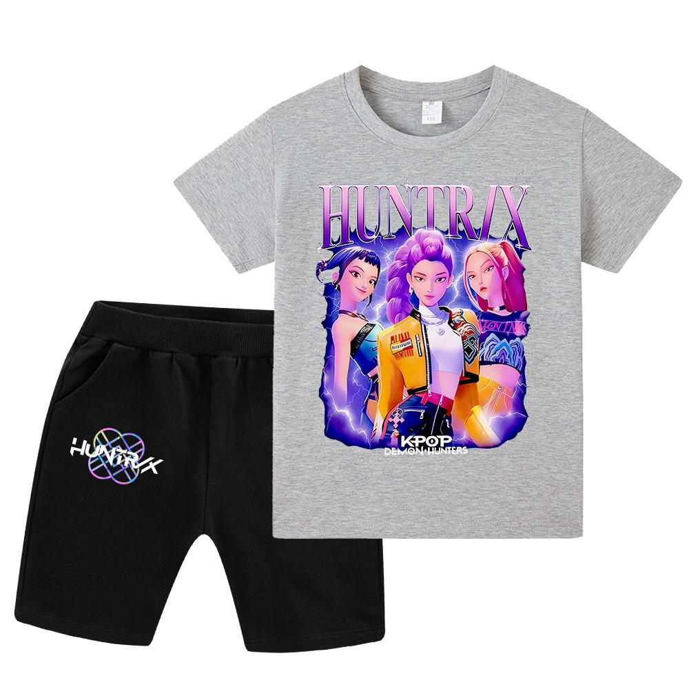 WA1230 Kids Boys Girls Kpop Rumi Zoey Mira Sajaboys Print Short Sleeves T-shirt Shorts Pants Sets
