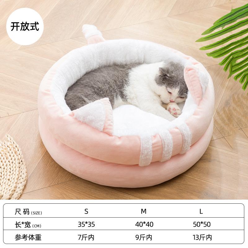 

Semi Enclosed Cat Bed Pet House Summer Cat Cave Soft Warm Cat Villa for Indoor Cats 35cm