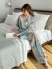 New Spring/Summer Fashion French Floral Printed Long Sleeve Tie Waist Shirt High-Waisted Wide Leg Pants Women