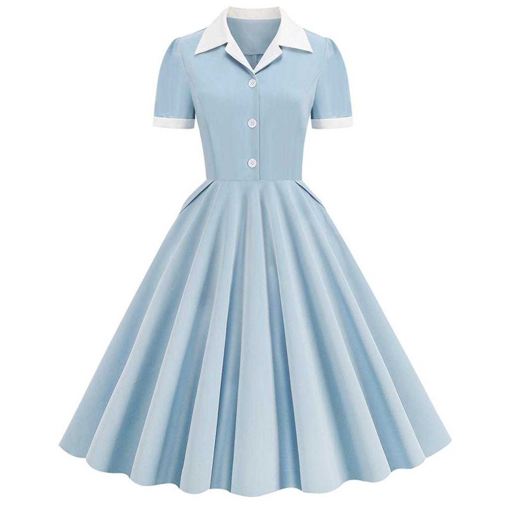 Kvinner Festtrykk Farge Kortermet Retrokjole Erme Grenadinekjole