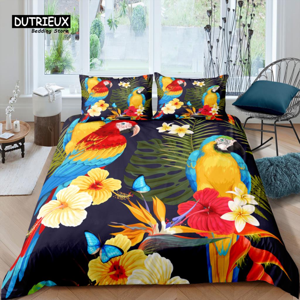 Home Living Luxury 3D Leaf Parrot Bedding Set Comfortable Duvet Cover Set Kids Bedding Set Queen and King EU/US/AU/UK Size