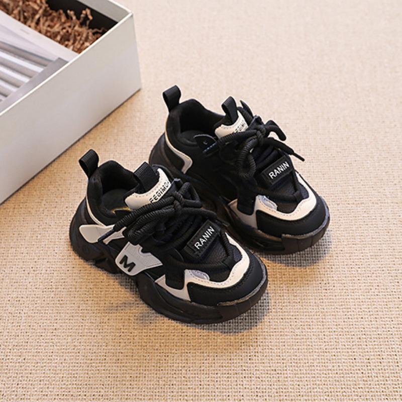 Boys' Dad Shoes Girls' Casual Shoes Children's Handsome Color-blocked Running Shoes Leather Sneakers