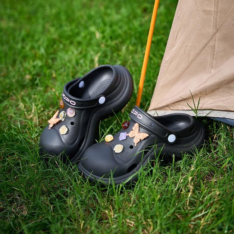 Heightened Wear-resistant Hole Shoes, Women's Summer New Fashionable and Breathable Outer Wear Non-slip and Deodorant Bag Head Slippers