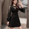 Long Sleeve Dresses Women Black Lace Patchwork Casual Office Ladies Elegant Slim Party Spring Vestidoes Chic Mid-Calf Vintage