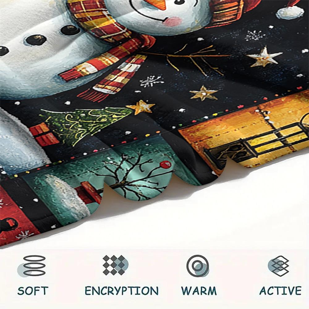 snowman Print Flannel Blanket, High quality Comfortable for All Seasons, Home Decor, Warmth and Comfort, Perfect for Christmas Gifts