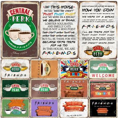 Central Perk Friends Coffee, Vintage Metal Tin Sign, Decorative Plaque, Retro Plate Cafe Kitchen Living Room Bar Poster, UW83