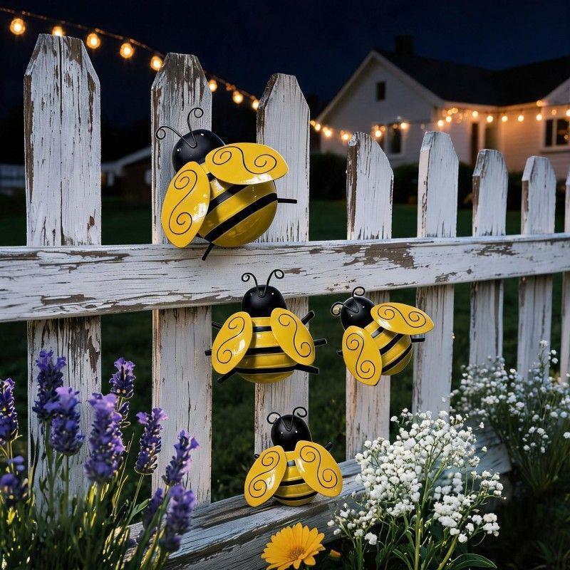 Wrought Iron 3D Bee Wall Decor for Garden, Balcony, or Home