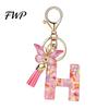 Initial Letter Charm Keychain Pink Series Pendant, Sequins Heart Key Chain with Holder Pendant Butterfly Tassel Design, A-Z for Bag Purse Backpack