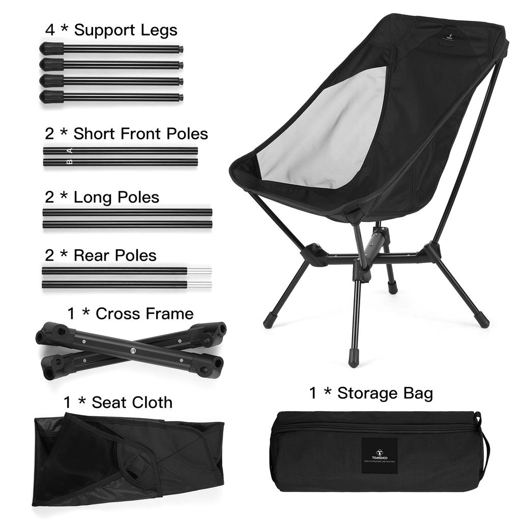 Sedia Pieghevole Da Campeggio Portatile – Struttura In Metallo – Comoda E Robusta – Colore Nero – Per Esterno, Picnic E Spiaggia