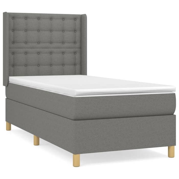 Maison Exclusive - Slatted Bed Base with Mattress Dark Grey 90x200 Cm Fabric