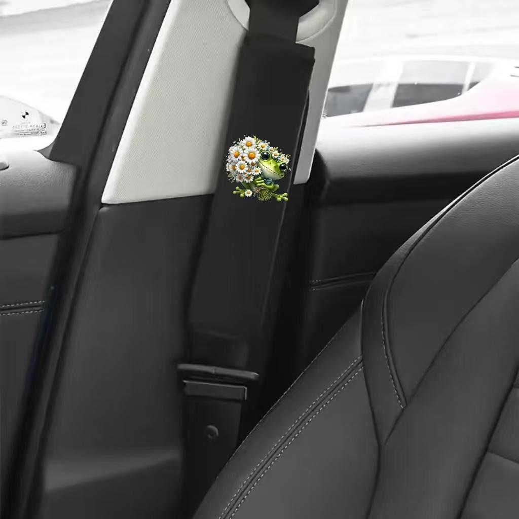 2PCS Car Seat Belt Shoulder Protector with Daisy Frog Pattern Car Seat Belt Protective Cover Soft and Comfortable for Car Use