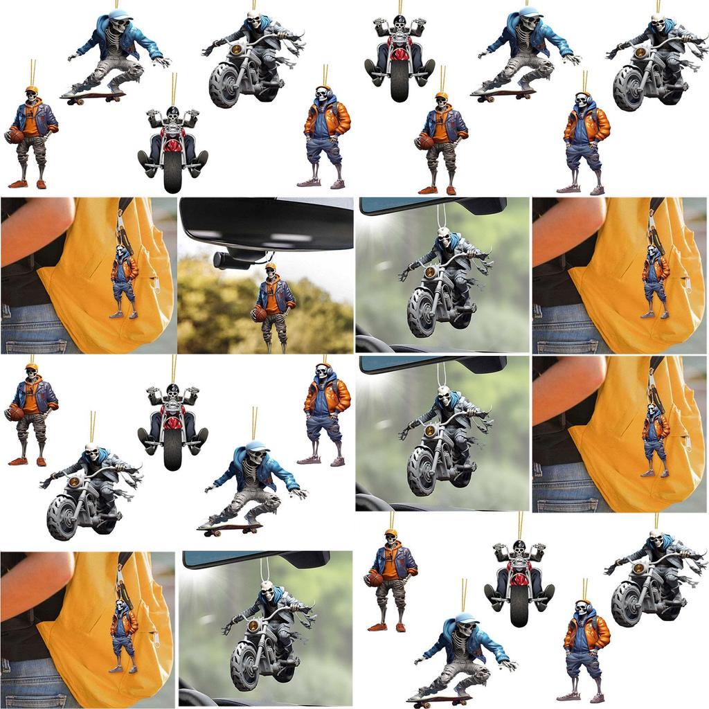 Cute Acrylic Halloween Skull Car Hanging Ornament Halloween Christmas Tree Decorations Festive Home Decor