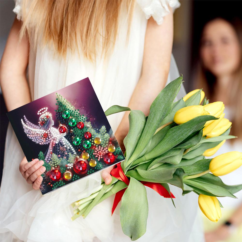 6Pcs Christmas DIY Diamond Painting Card Tree and Angel Girl Diamond Drawing Card Diamond Painting Greeting Card for Adults