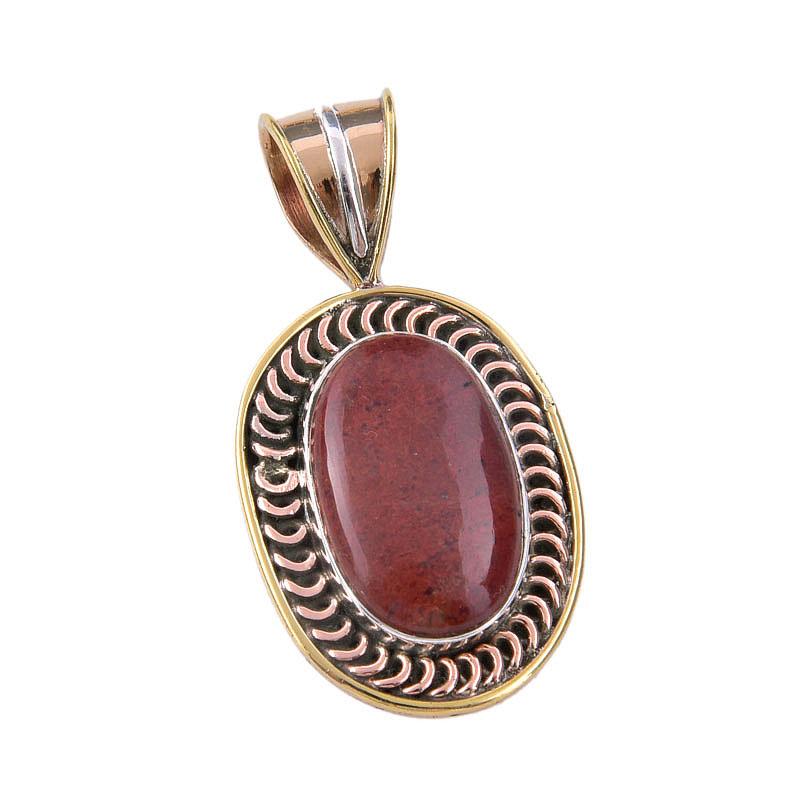 Natural Red Jasper Gemstone 925 Solid Sterling Silver TwoTone Pendant 1.50" Z7W13