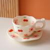 Exquisite Hand-painted Flower Ceramic Cup and Plate Set, Cute Coffee Mug, Office Breakfast Oat Milk Cups, Couple Christmas Gift
