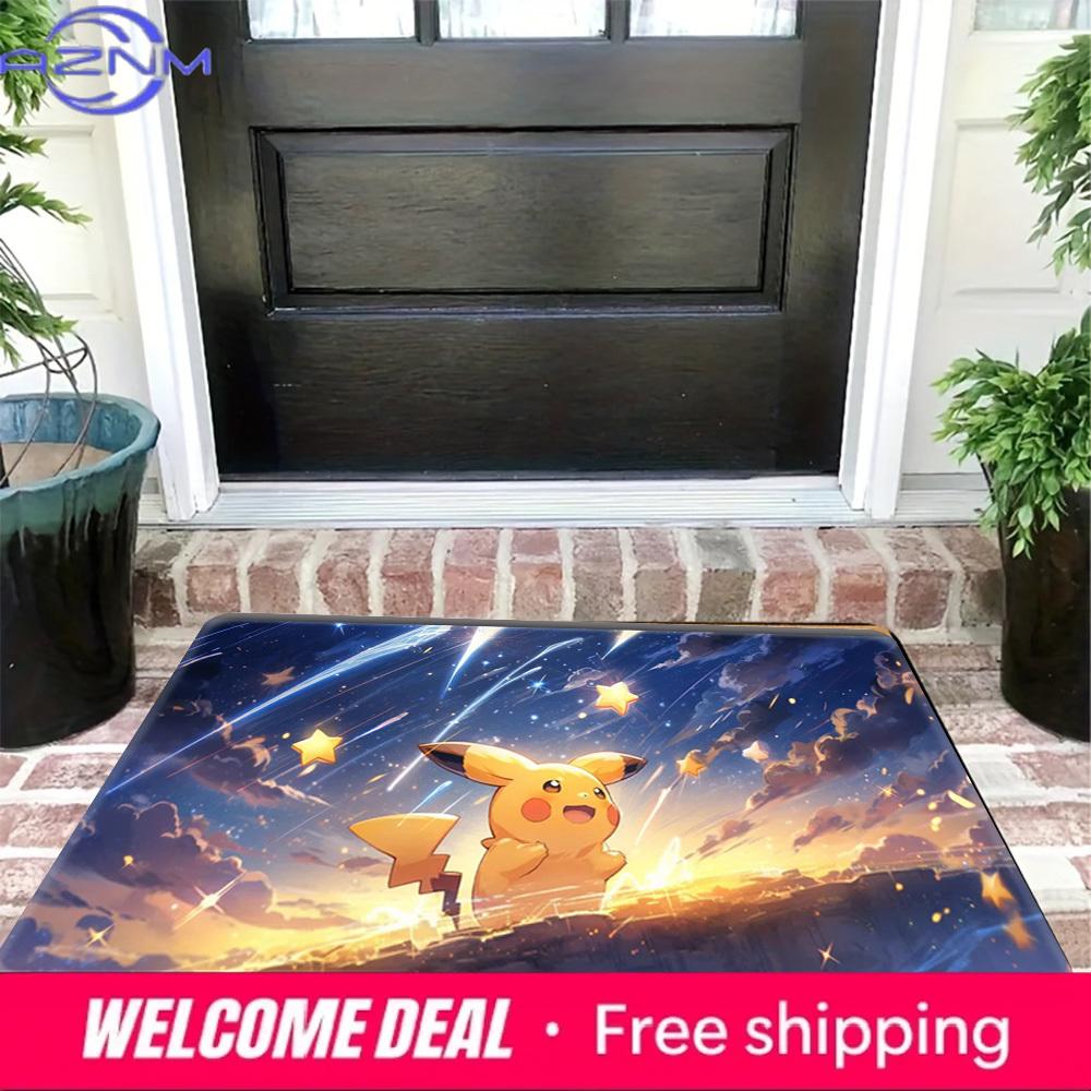 Pokemon Pikachu Starry Meteor Shower Print Non-Slip Doormat, Absorbent Floor Mat for Home Decor