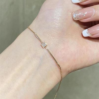 S925 Sterling Silver 18k Gold Plated Sugar Cube Bracelet with Zircon for Women