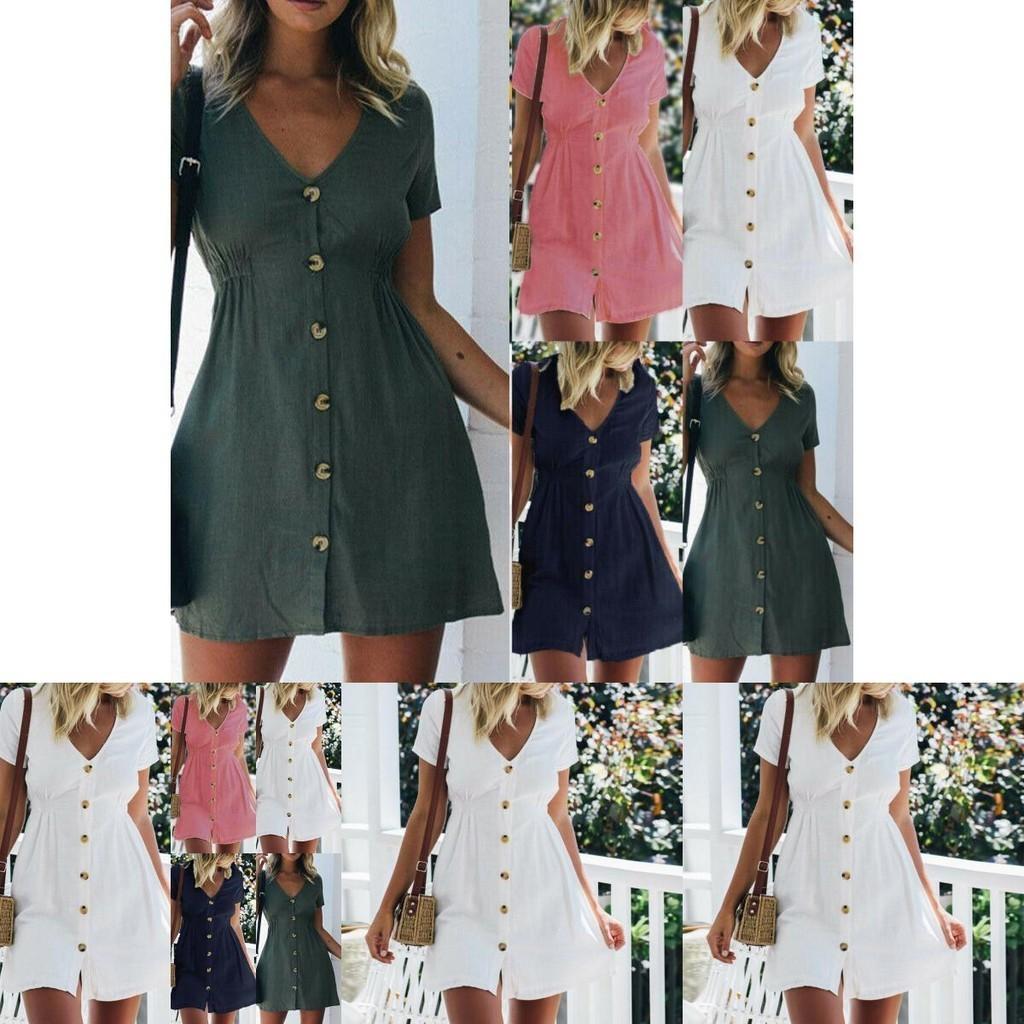 Stylish Women Button Down V Neck Mini Tea Dress In Soft Comfortable Fabric Perfect For Summer Days