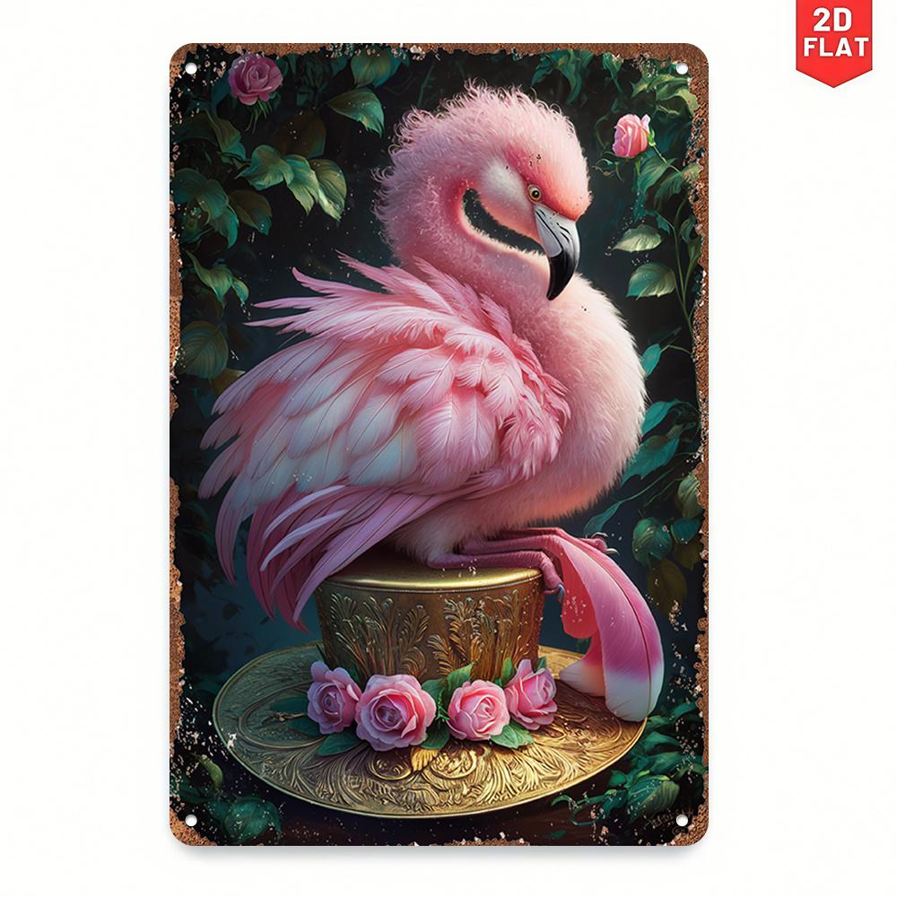 Metal Flamingo Wall Art Vintage Pink Flamingo Roses Decorative Plaque SpanishInspired Bird Sign for Home Office Gift